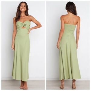 Petal & Pup Rosetta Maxi Dress Strapless Cotton Linen Green Womens Size 4